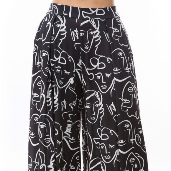 Black Palazzo Pants with Face Print Plus Size - Picture 2 of 5